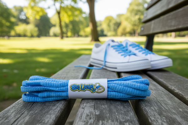 a pair of oval blue shoelaces
