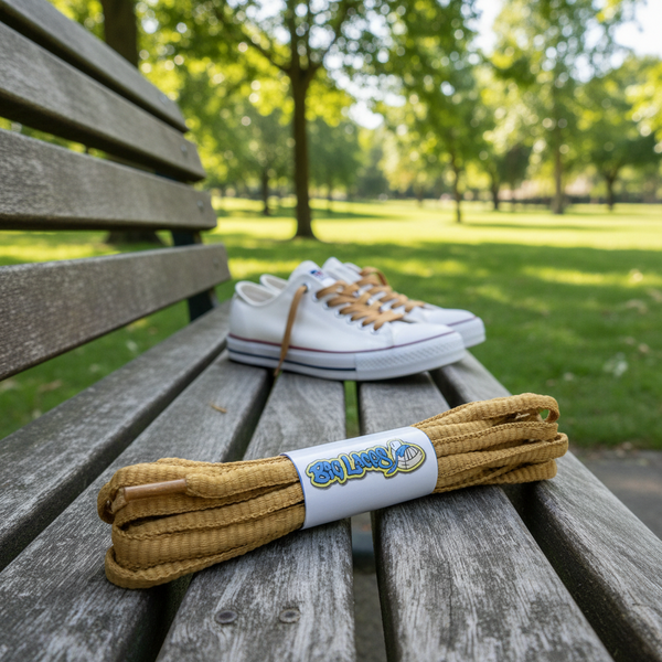 a pair of oval caramel brown shoelaces