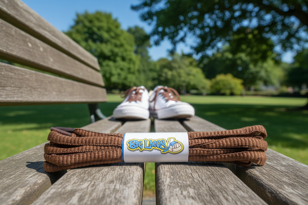 a pair of oval chocolate brown shoelaces