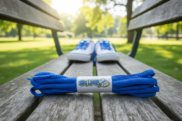 a pair of oval electric blue shoelaces