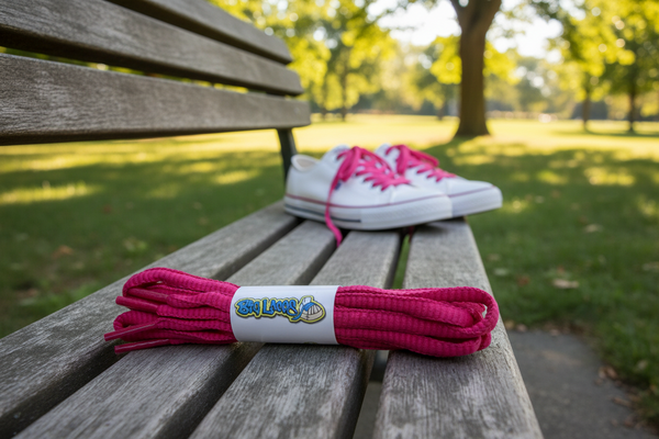 a pair of oval hot pink shoelaces