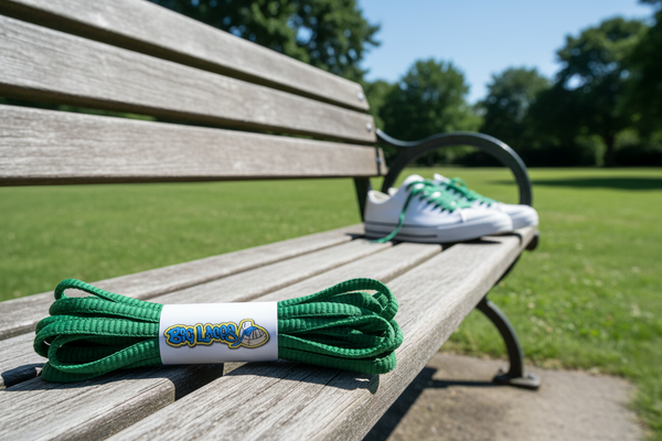 a pair of oval green shoelaces