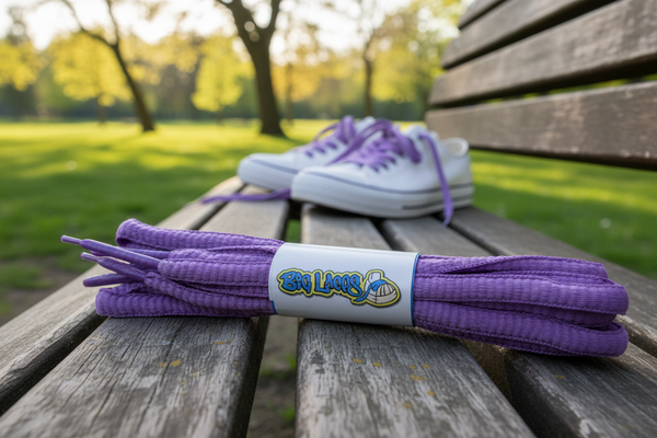 a pair of oval lilac shoelaces