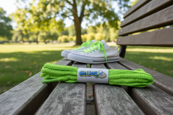 a pair of oval neon green shoelaces