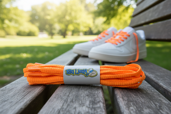 a pair of oval neon orange shoelaces