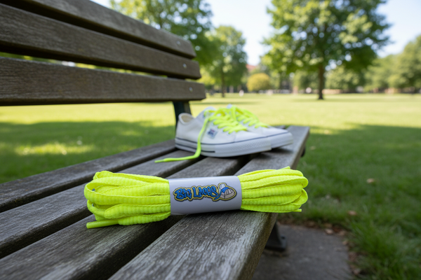 a pair of oval neon yellow shoelaces