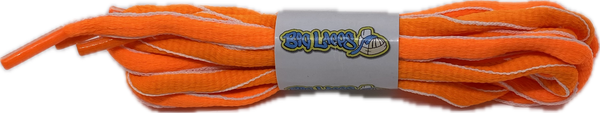 a pair of oval orange and white shoelaces
