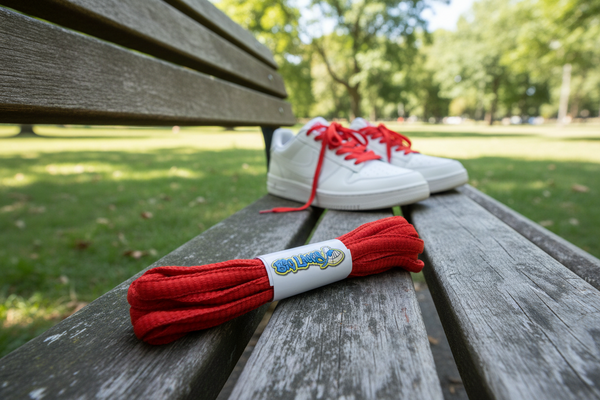 a pair of oval red shoelaces