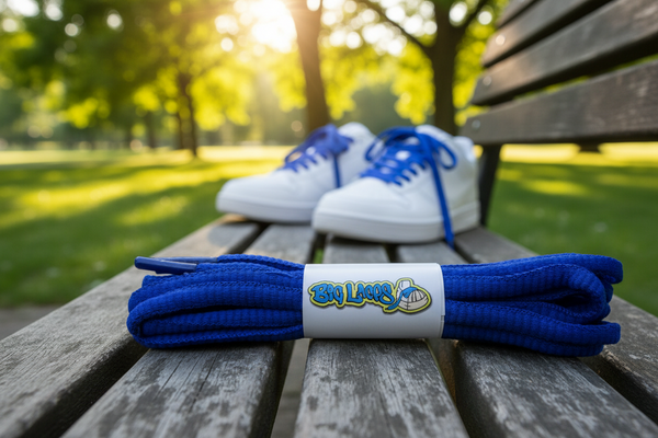 a pair of oval royal blue shoelaces