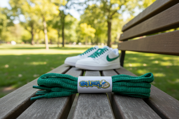 a pair of oval sea green shoelaces
