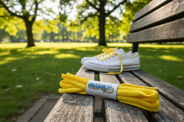 a pair of oval yellow shoelaces