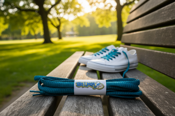 a pair of oval teal shoelaces