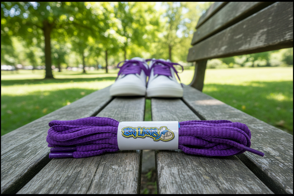 a pair of oval violet purple shoelaces