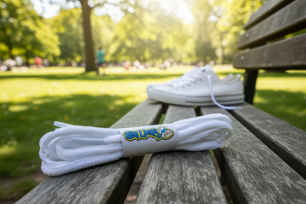 a pair of oval white shoelaces