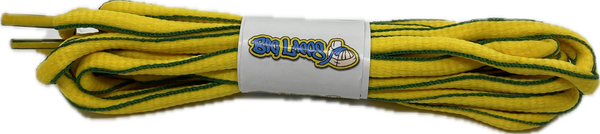 a pair of oval green and yellow shoelaces
