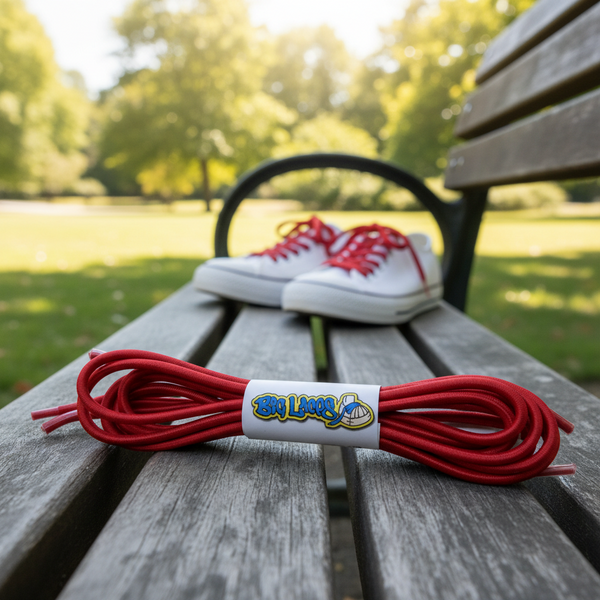 a pair of red elastic lock shoelaces