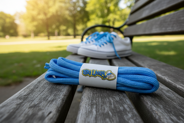 a pair of round 5mm wide azure blue shoelaces
