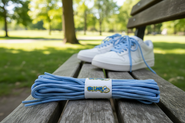 a pair of round 4mm wide baby blue shoelaces