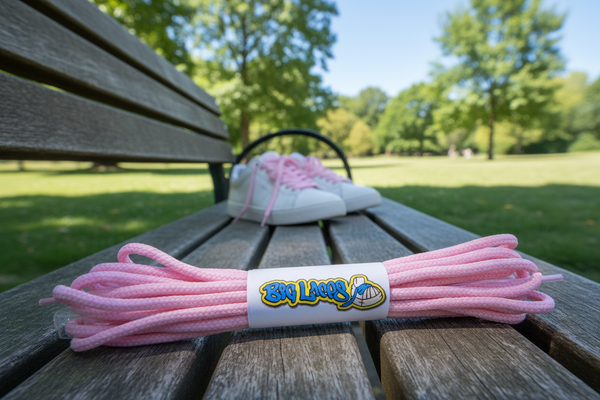 a pair of round 3mm wide baby pink shoelaces