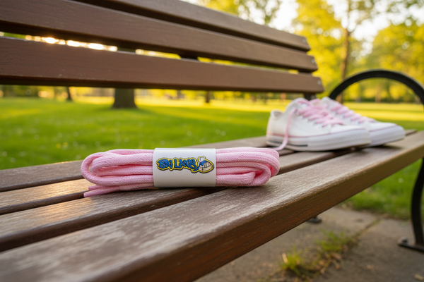 a pair of round 5mm wide baby pink shoelaces