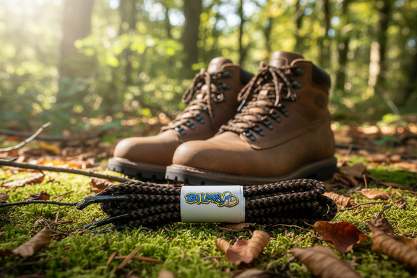 a pair of round brown and black bootlaces suitable for hiking and walking boots

