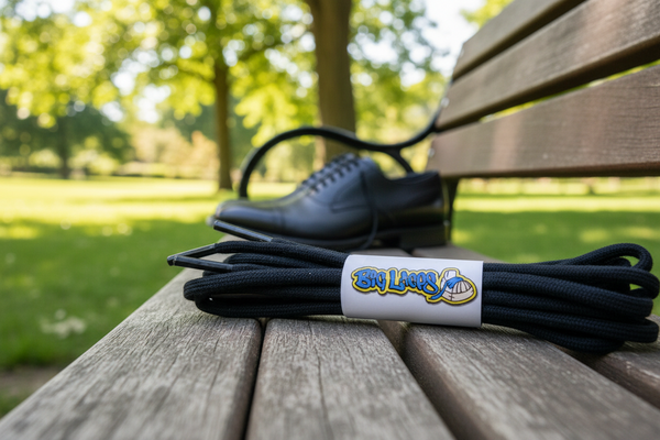 a pair of round black cotton shoelaces