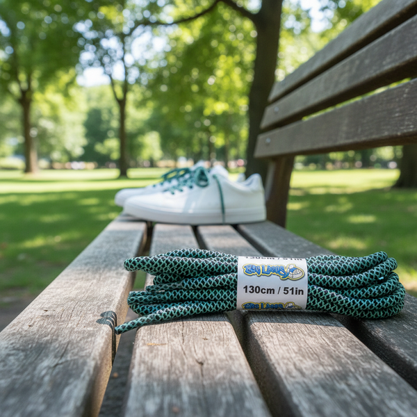 a pair of rope style 5mm wide black and green shoelaces