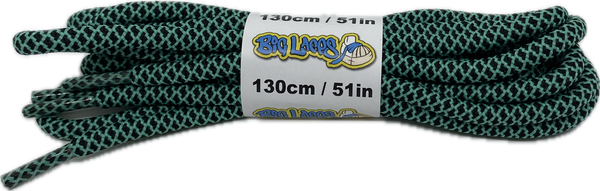 a pair of rope style 5mm wide black and green shoelaces