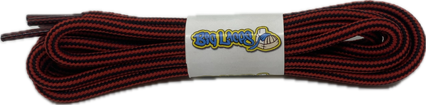 a pair of round black and red bootlaces suitable for hiking and walking boots
