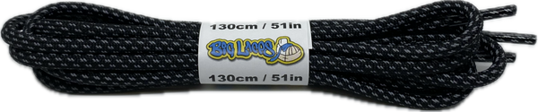 a pair of rope style 5mm wide black shoelaces with a reflective weave