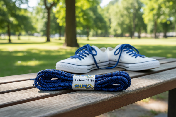 a pair of rope style 5mm wide blue and black shoelaces