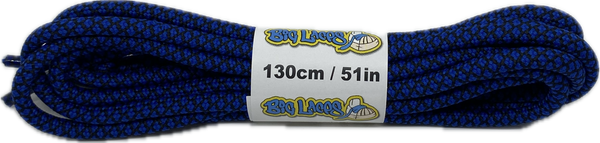 a pair of rope style 5mm wide blue and black shoelaces