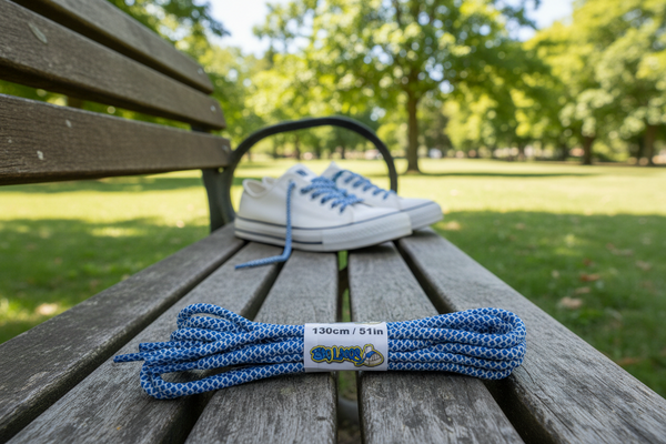 a pair of rope style 5mm wide blue and grey shoelaces