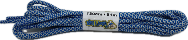 a pair of rope style 5mm wide blue and grey shoelaces