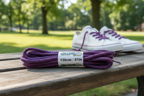 a pair of rope style 5mm wide blue and red shoelaces