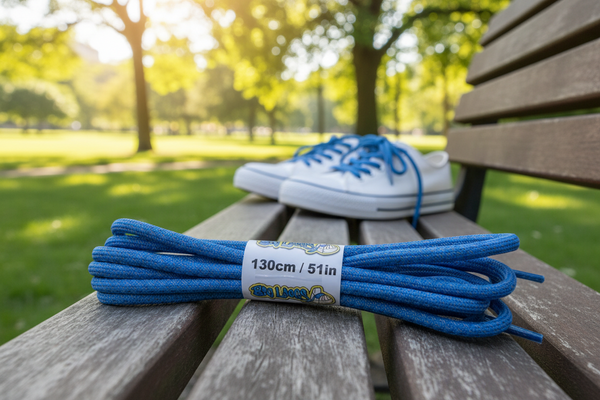 a pair of rope style 5mm wide blue shoelaces with a reflective weave