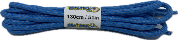 a pair of rope style 5mm wide blue shoelaces with a reflective weave