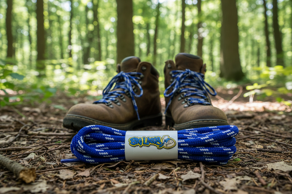 a pair of royal blue bootlaces with white flecks suitable for hiking and walking boots

