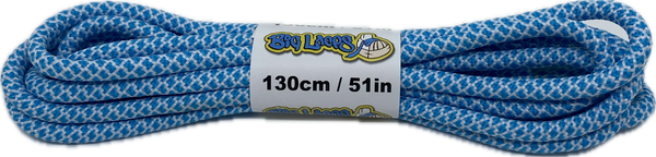 a pair of rope style 5mm wide blue and white shoelaces