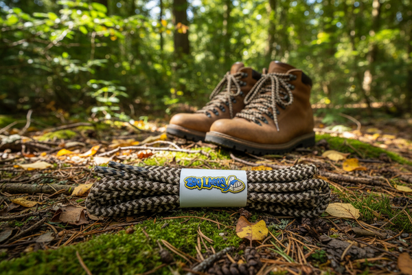 a pair of round brown and oatmeal beige bootlaces suitable for hiking and walking boots
