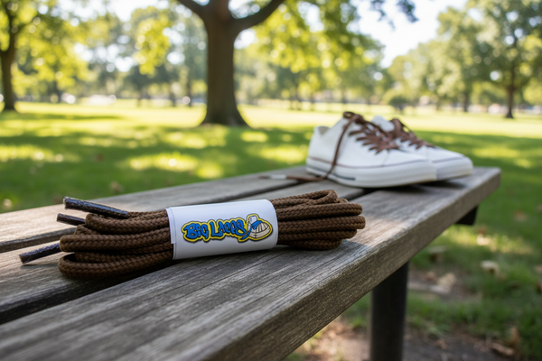 a pair of round 4mm wide brown shoelaces

