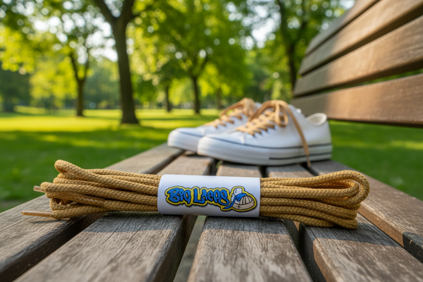 a pair of round 3mm wide caramel brown shoelaces
