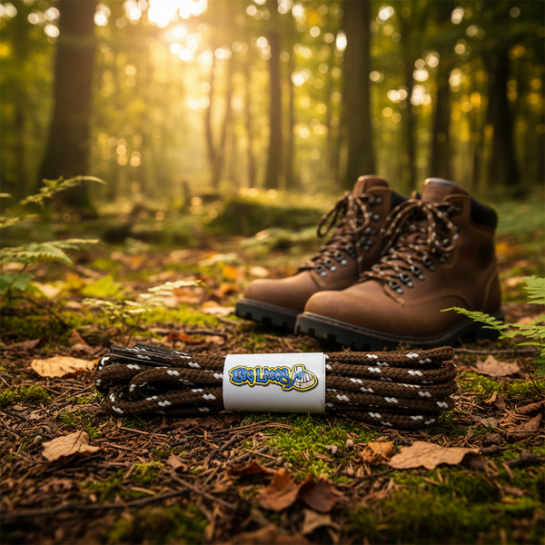 a pair of chocolate brown bootlaces with cream flecks suitable for hiking and walking boots
