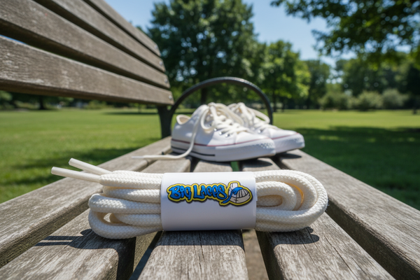 a pair of round 5mm wide cream shoelaces