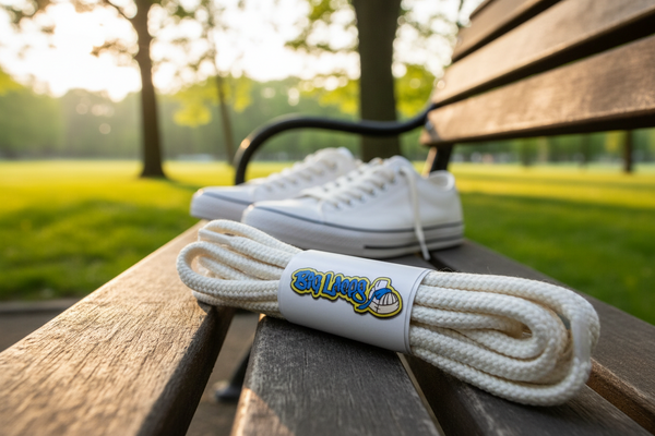 a pair of round 4mm wide cream shoelaces
