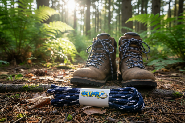 a pair of dark pink bootlaces with baby pink flecks suitable for hiking and walking boots
