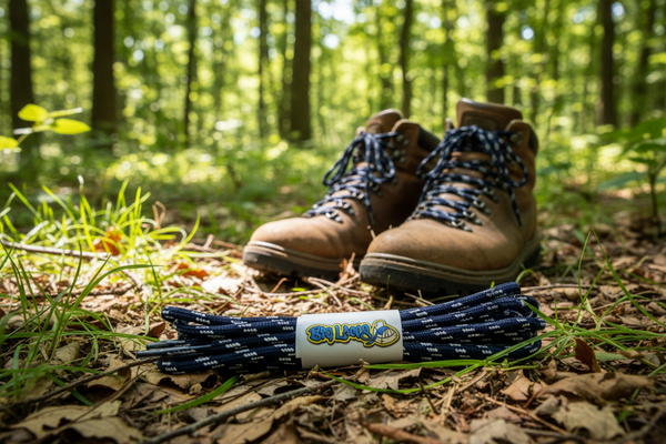 a pair of round dark blue bootlaces with white flecks suitable for hiking and walking boots