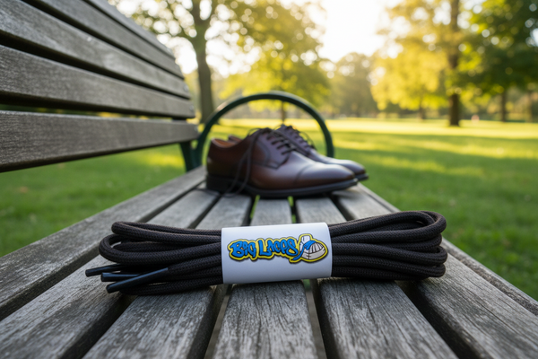 a pair of round black cotton shoelaces