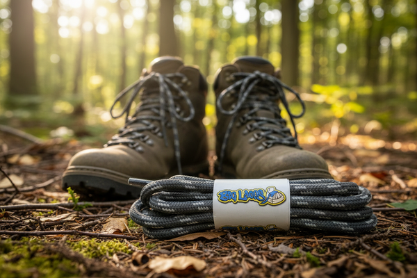a pair of grey bootlaces with light grey flecks suitable for hiking and walking boots
