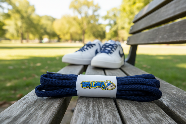 a pair of round 5mm wide dark navy  blue shoelaces
